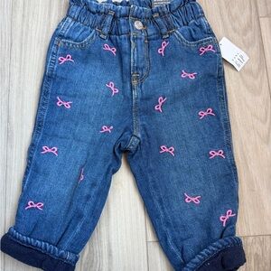 GAP Blue Denim Jeans with Pink Bow Embroidery